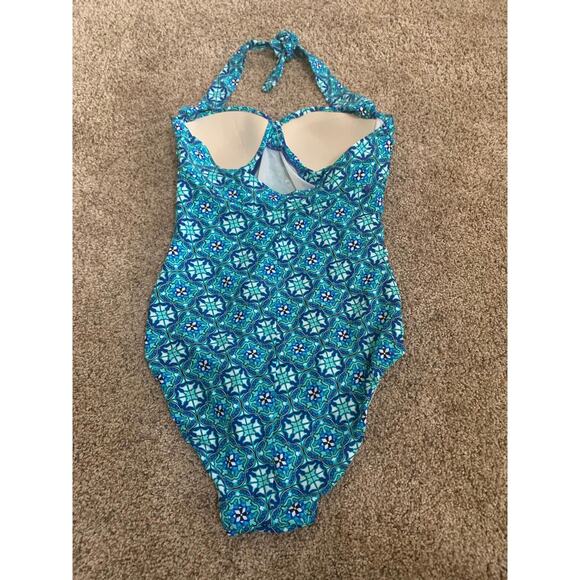 Assets By Sara Blakley Spanx One-piece swimsuit Top Woman’s Large Teal Print - Picture 2 of 7